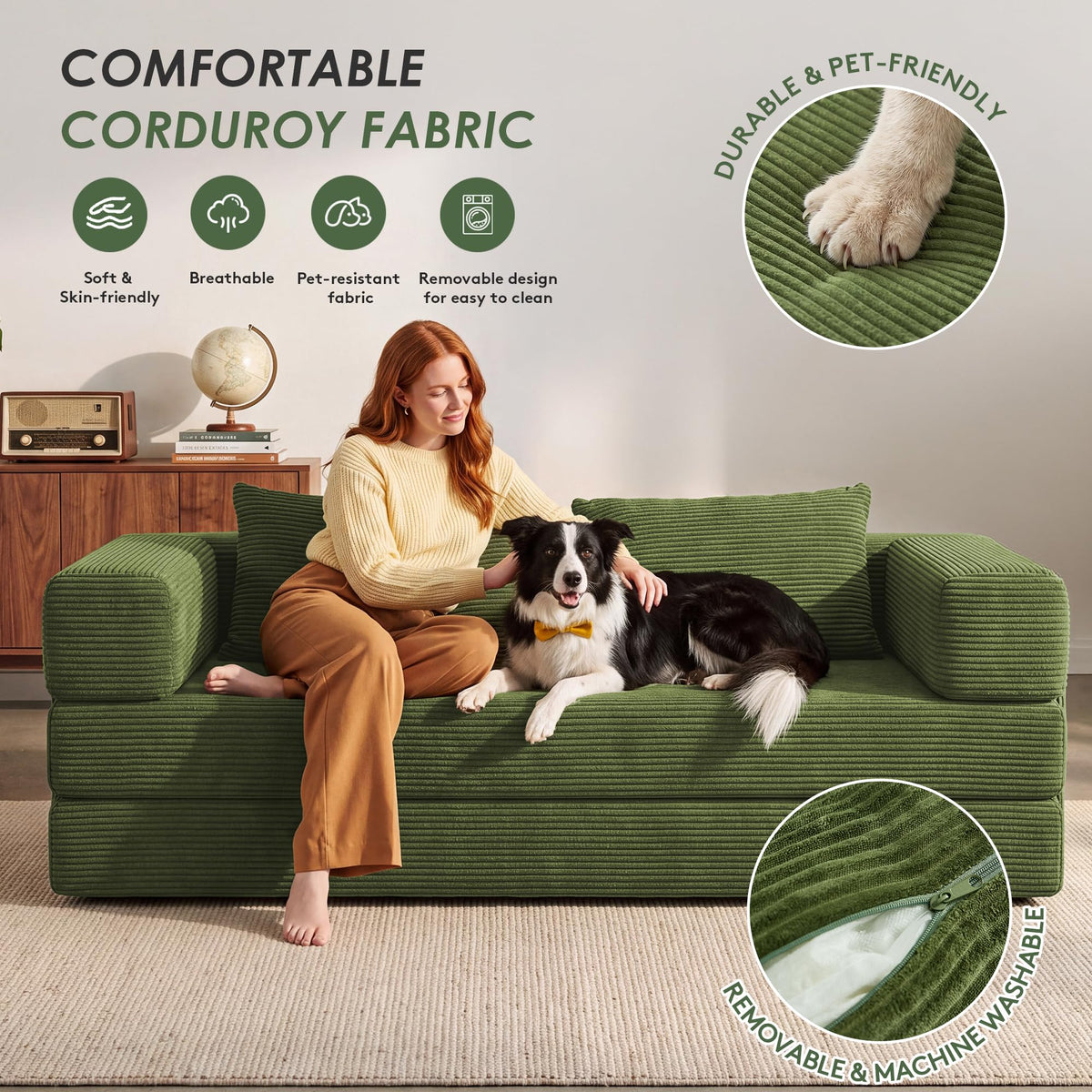 78" 5-in-1 Convertible Futon Sofa Bed, Boneless Couch for Living Room