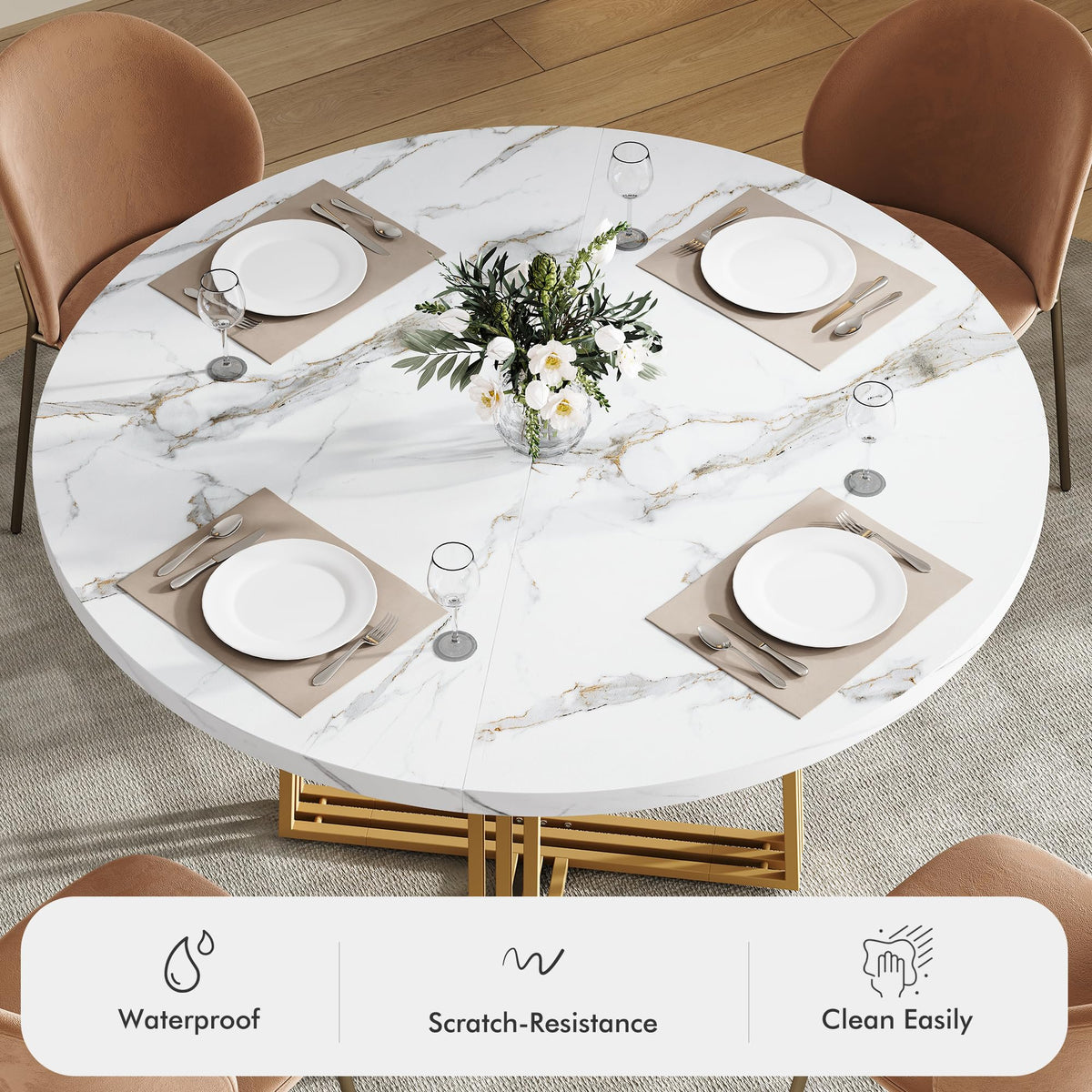 Round Faux Marble Dining Table