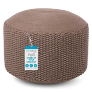 BIRDROCK HOME Outdoor Pouf Ottoman | Hand Woven Waterproof Foot Stool with Bead Bag Filling | Boho Foot Rest for Patio, Living Room, Porch & Outdoor Seating | Lightweight, Soft Stuffed Chair | Brown