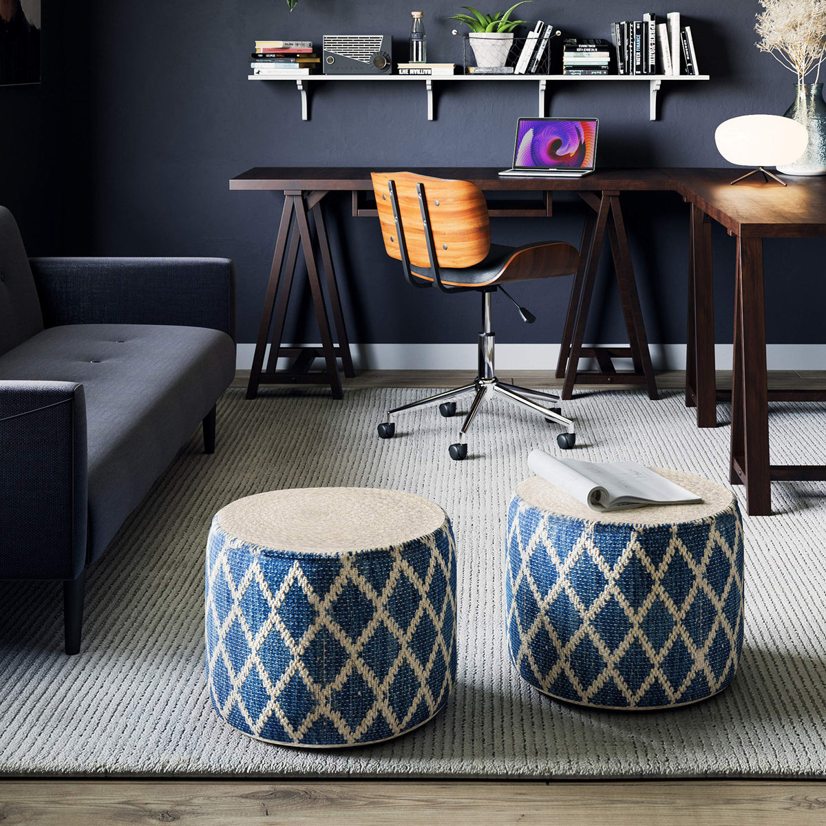 Round Jute Cotton Pouf