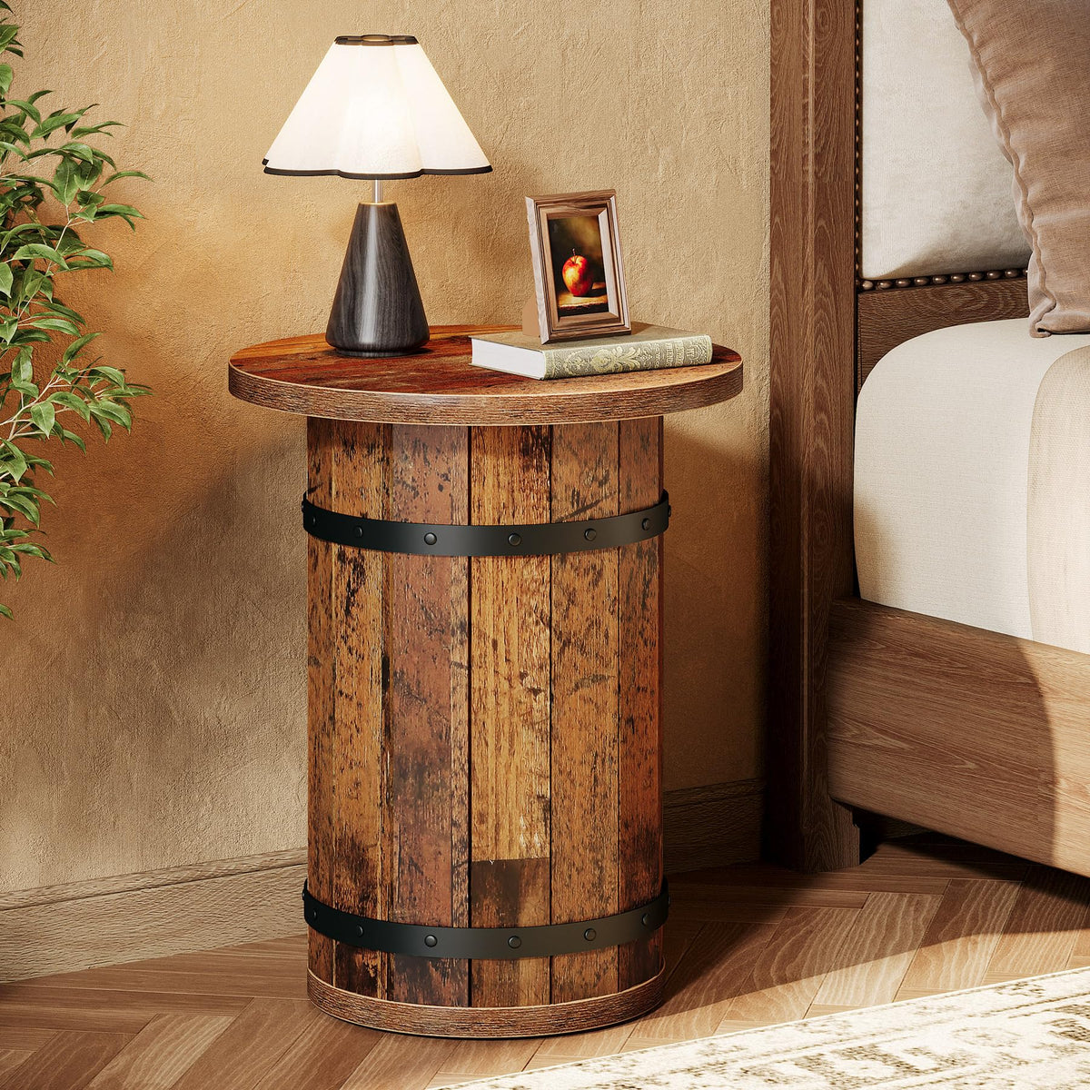 Tribesigns Round Side Table, Rustic End Tables Living Room, Rustic Brown
