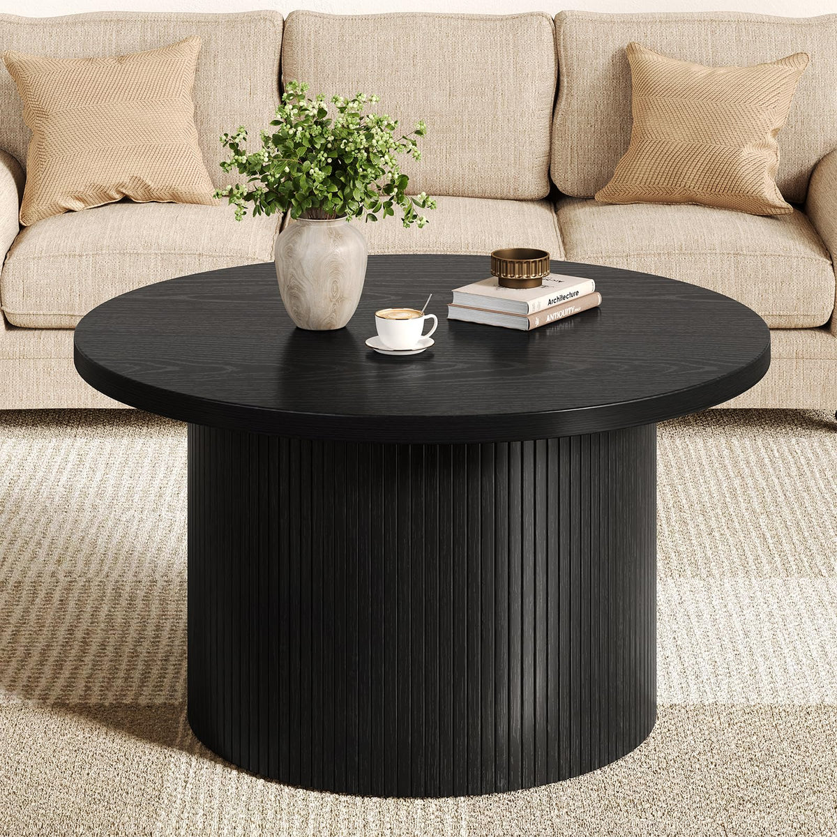 Black Fluted Round Coffee Table