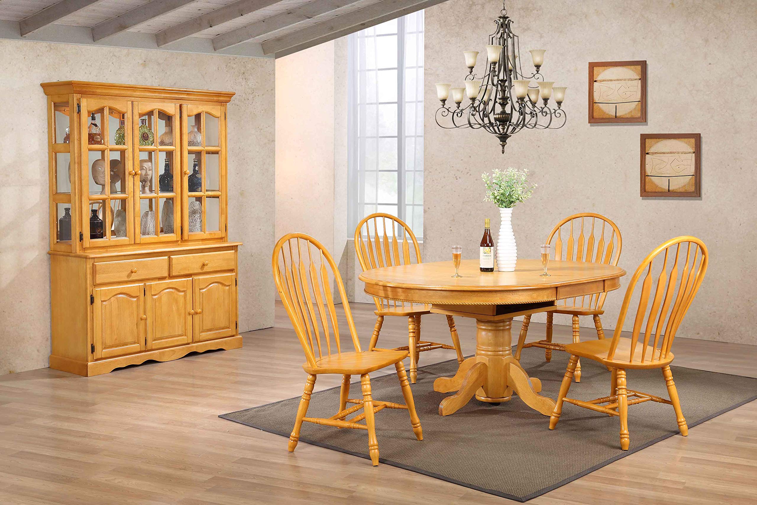 Oak Buffet and Lighted Hutch China Cabinet