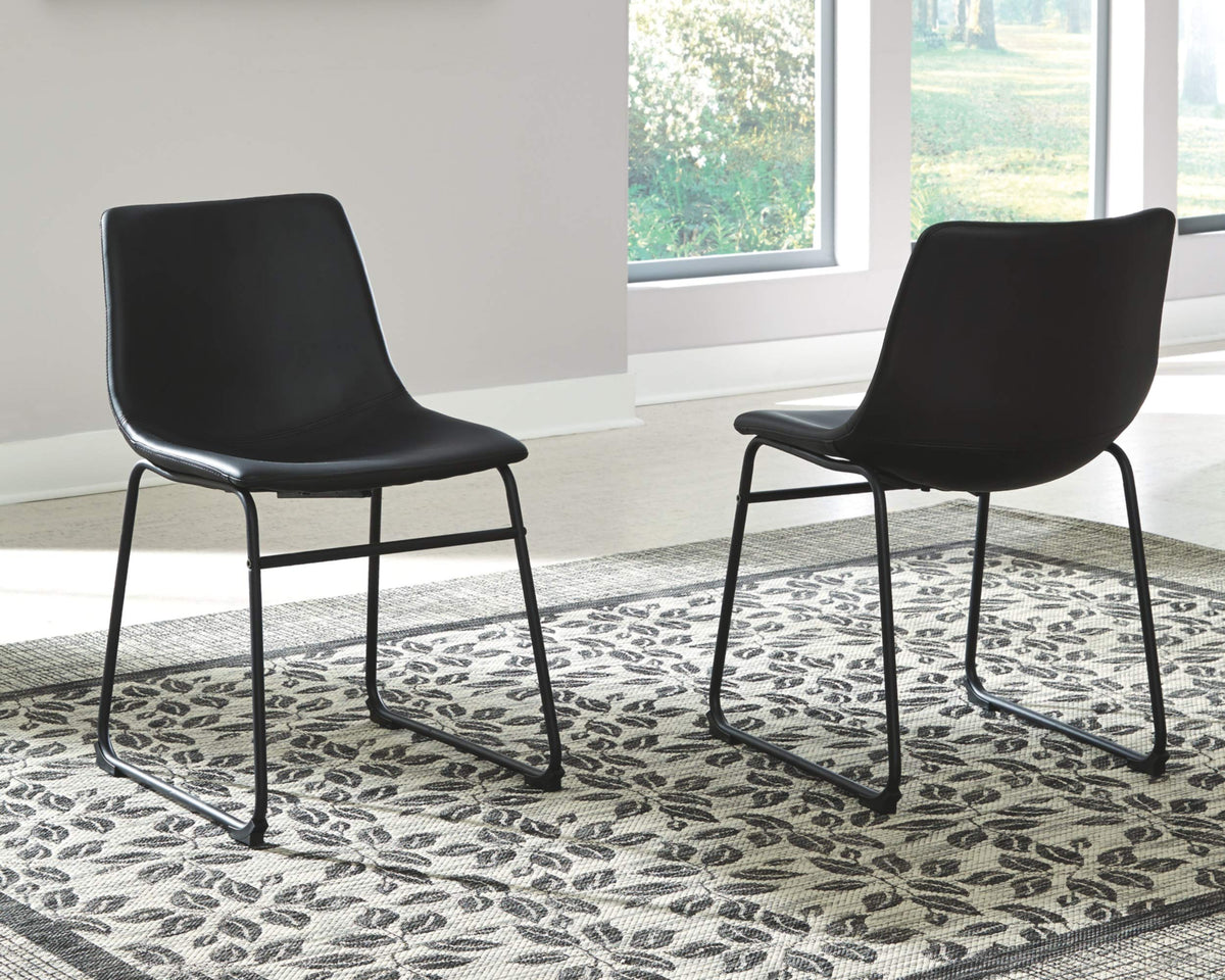 Signature Design by Ashley Centiar Mid Century Round Dining Room Table, Gray & Black and Bucket Chairs, 2 Count, Black