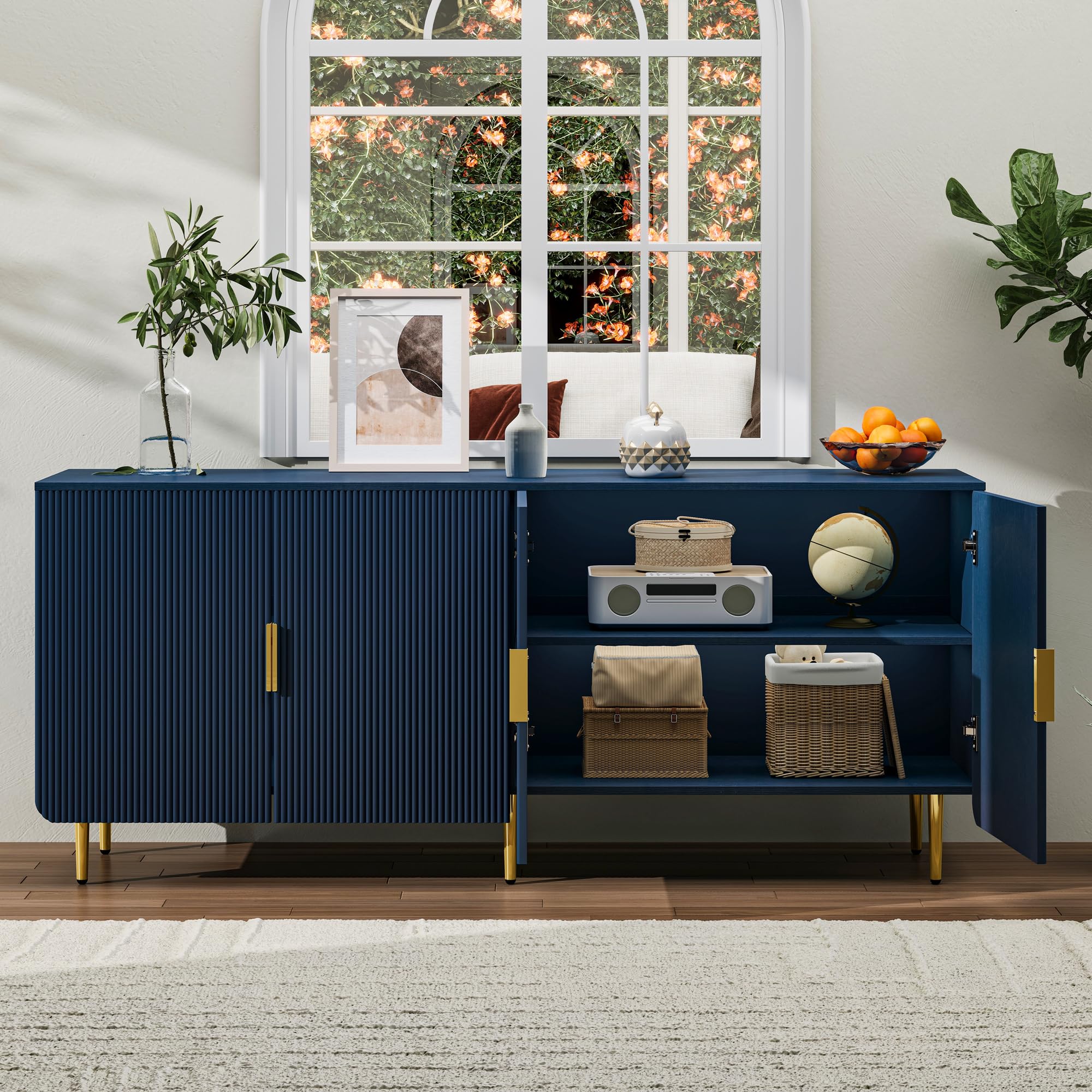 65" Fluted Sideboard Buffet Cabinet with Storage