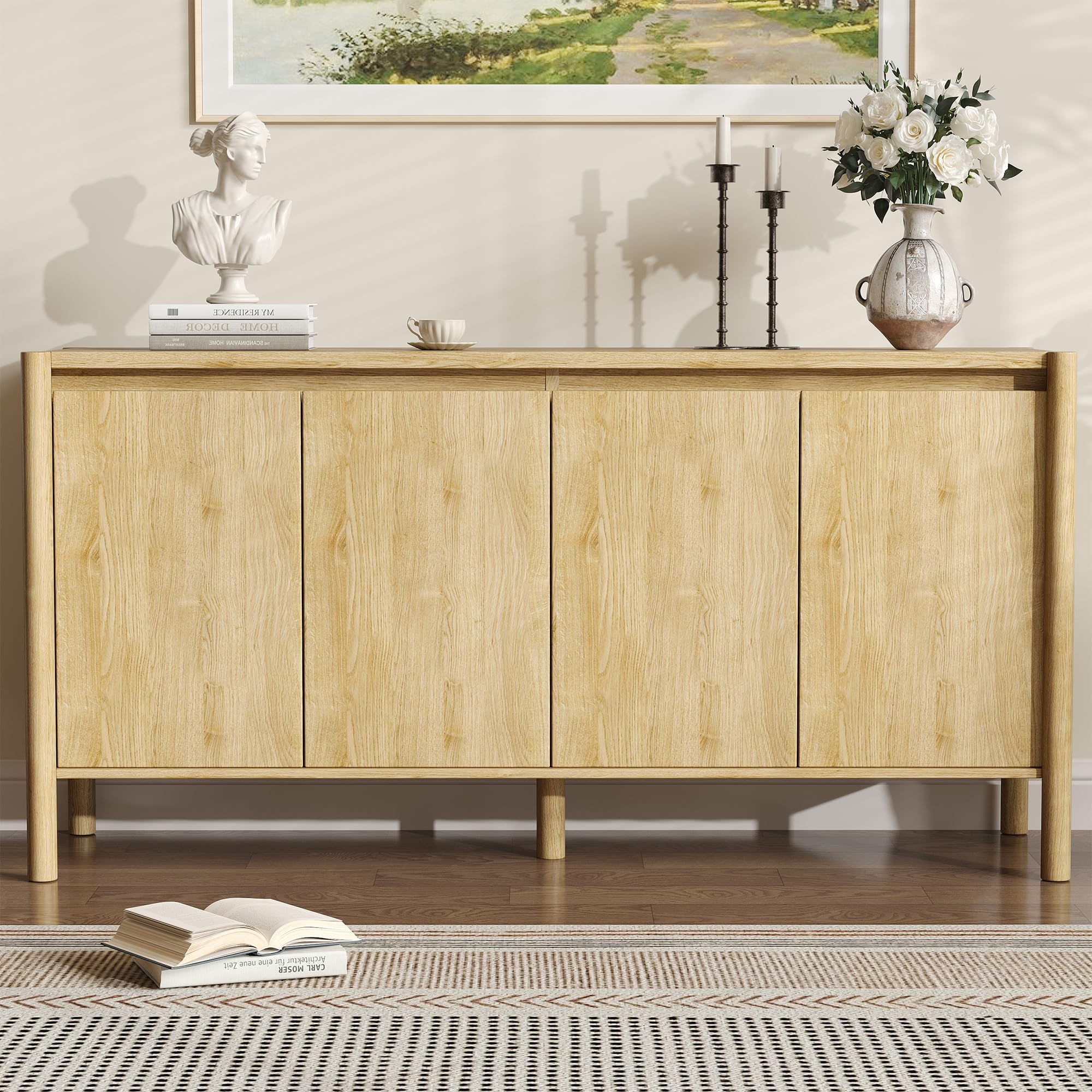 59" Wide Buffet Cabinet with 4 Doors & Adjustable Shelves