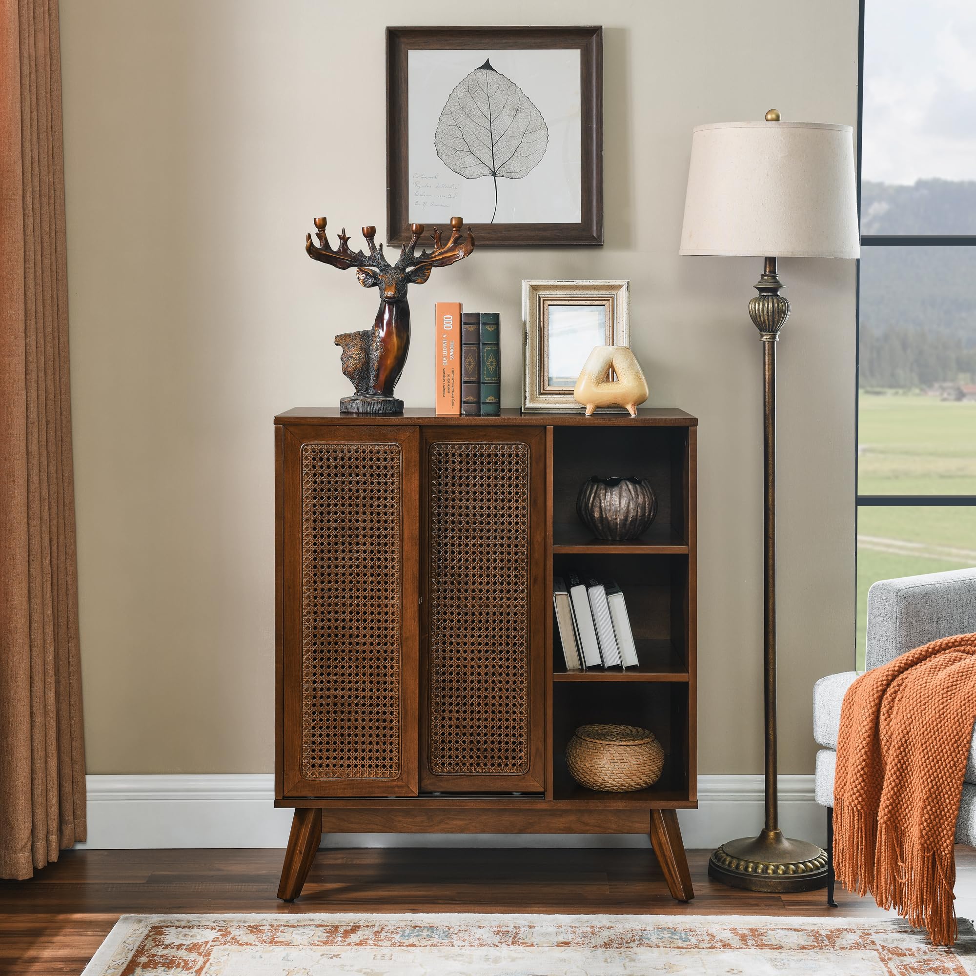 Rattan Sliding Door Sideboard Buffet Cabinet