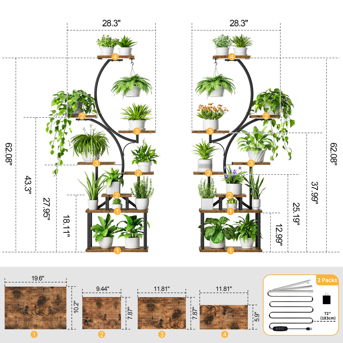 8-Tier Plant Stand Set with Grow Lights