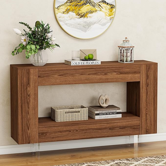 Console Table with Hidden Storage Cabinets & Adjustable Shelves