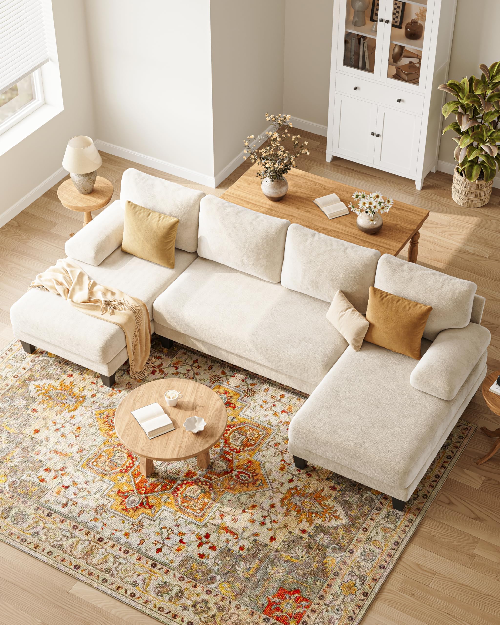 TROMIRY U-Shaped Sectional Couches for Living Room | 112 Inch Modern Sectional Couch | Warm White Chenille Sofa with Double Chaise for Apartment