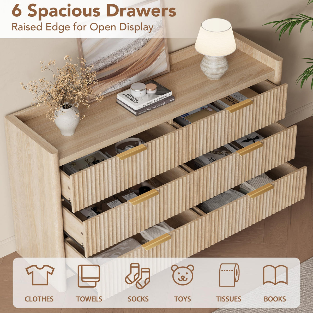 Fluted 6-Drawer Dresser