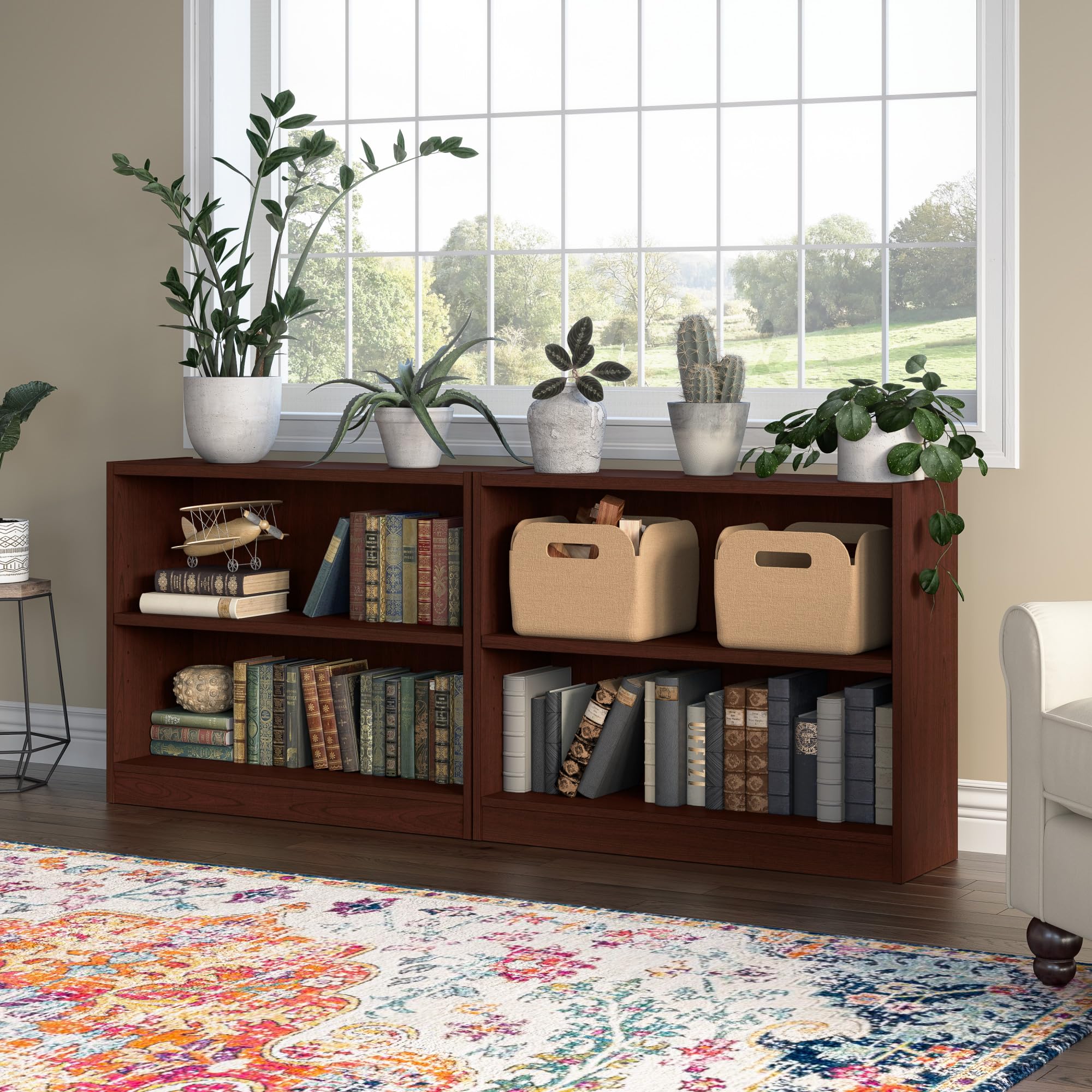 Bush Home Small 2 Shelf Bookcase, 2 Tier Bookshelf Storage Cabinet with Adjustable Shelf for Living Room, Bedroom or Home Office, Universal Collection, Vogue Cherry