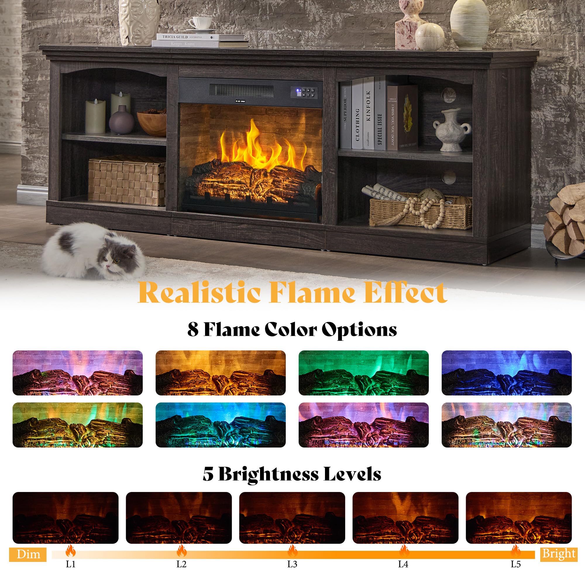 70-Inch Fireplace TV Stand with Electric Fireplace