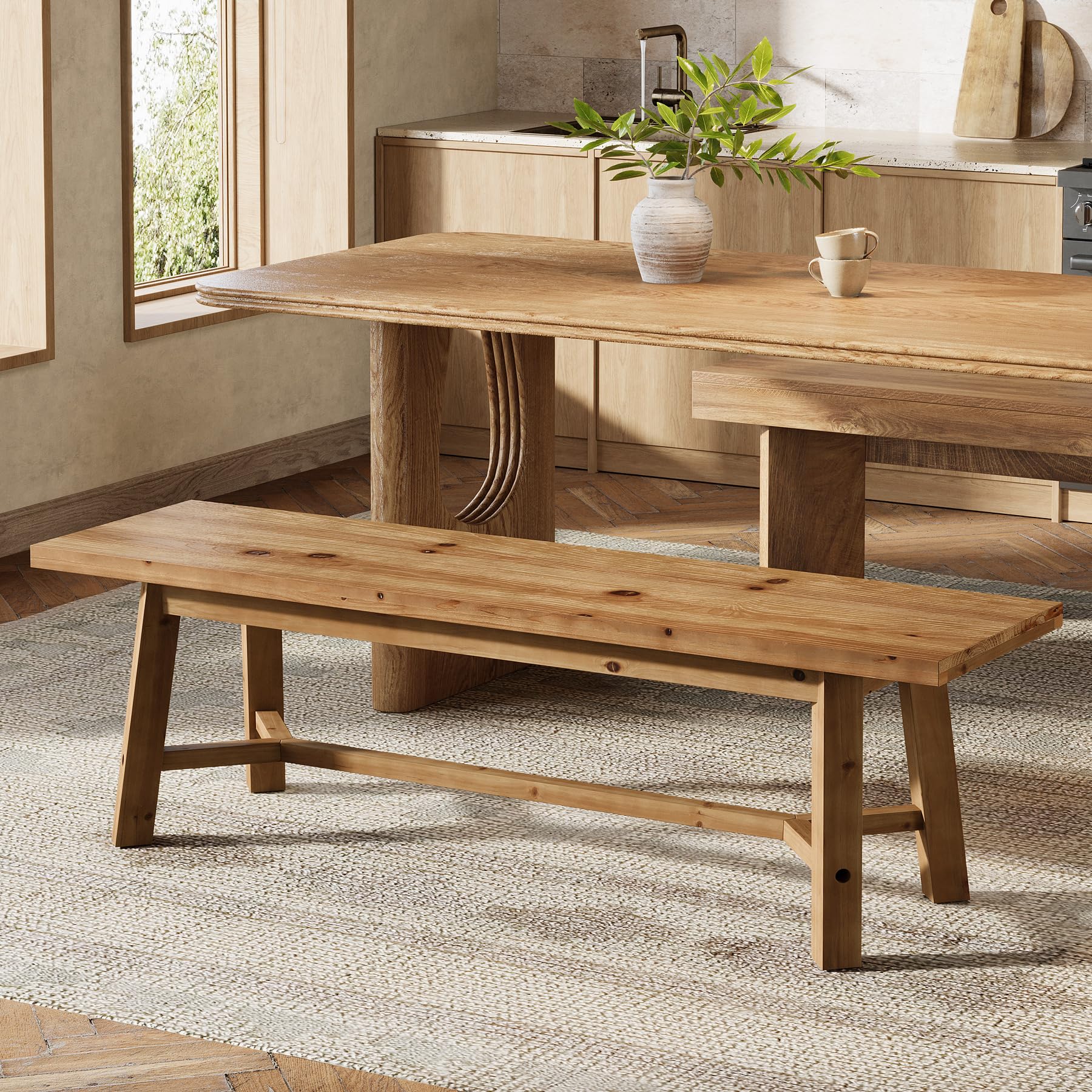 Solid Wood Dining Bench 55"