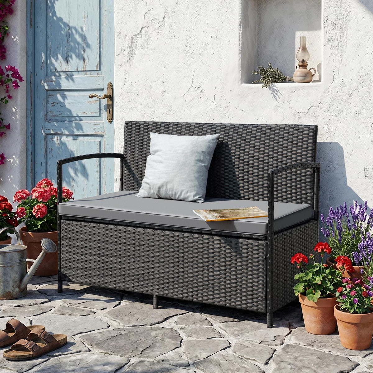 Black Wicker Storage Loveseat