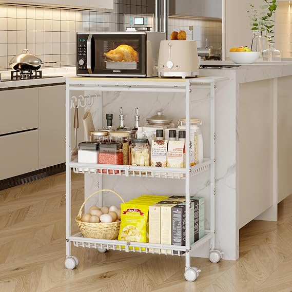3-Tier Rolling Kitchen Cart with Lockable Wheels