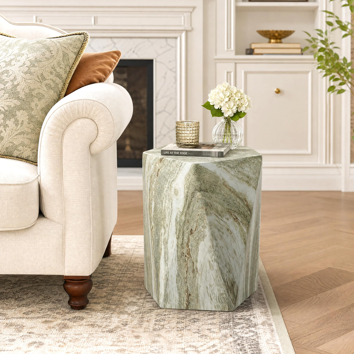 Marble-Look Indoor Outdoor Side Table