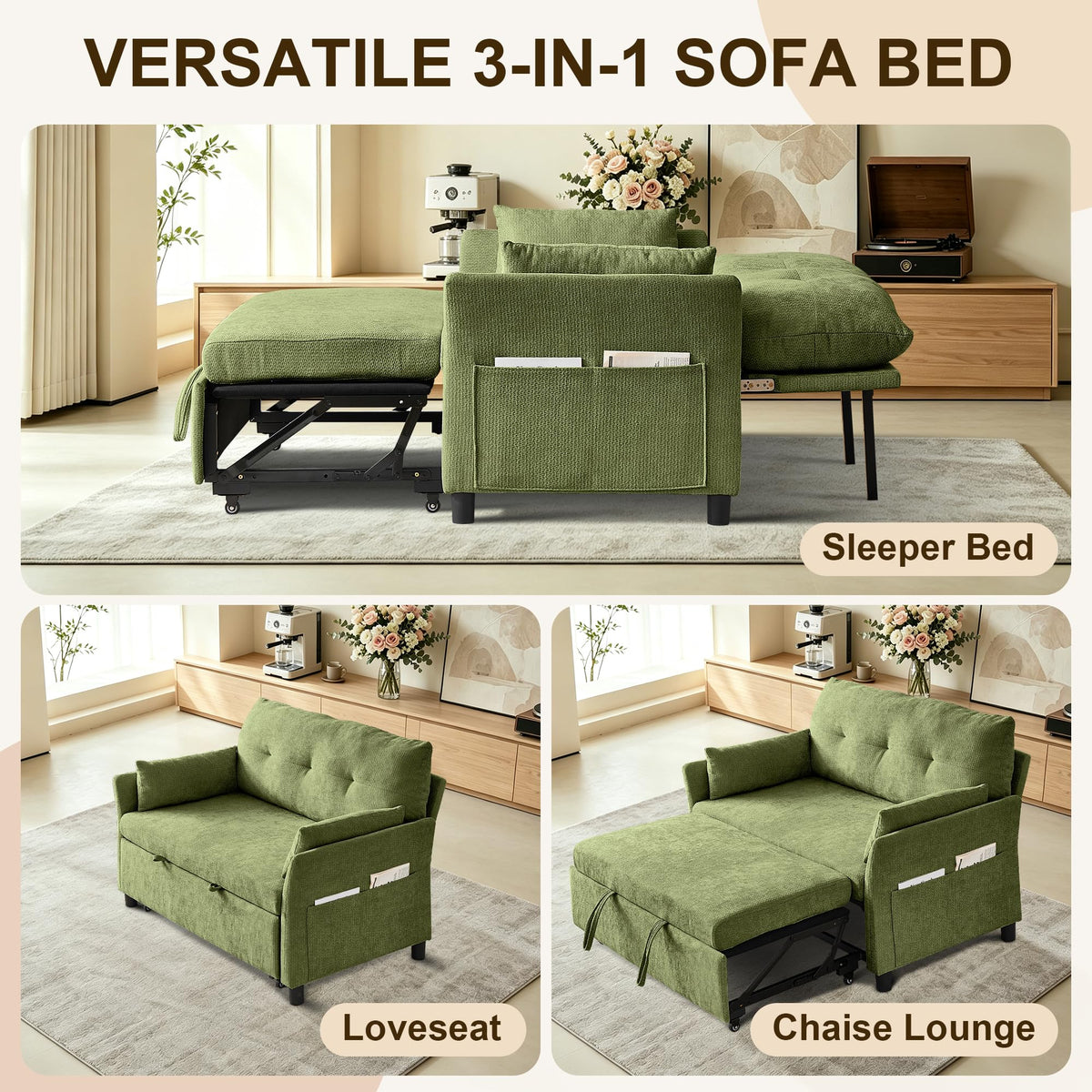 Green Convertible Loveseat Sofa Bed
