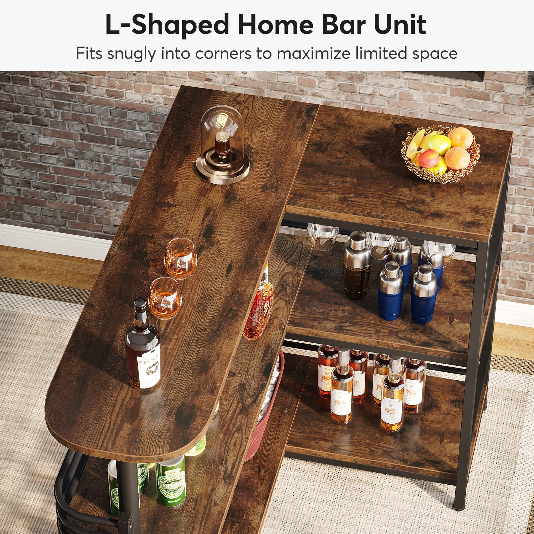 L-Shaped Home Bar Unit with Wine Storage