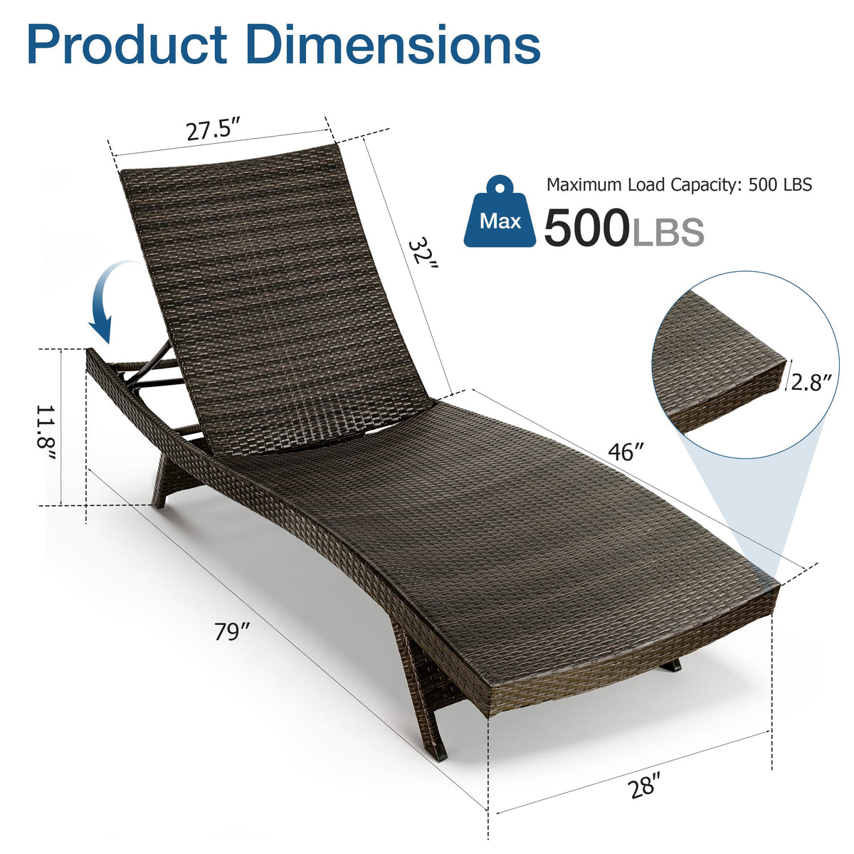 Brightgrove Outdoor Chaise Lounge Chair Set of 1, No Assembly, Brown