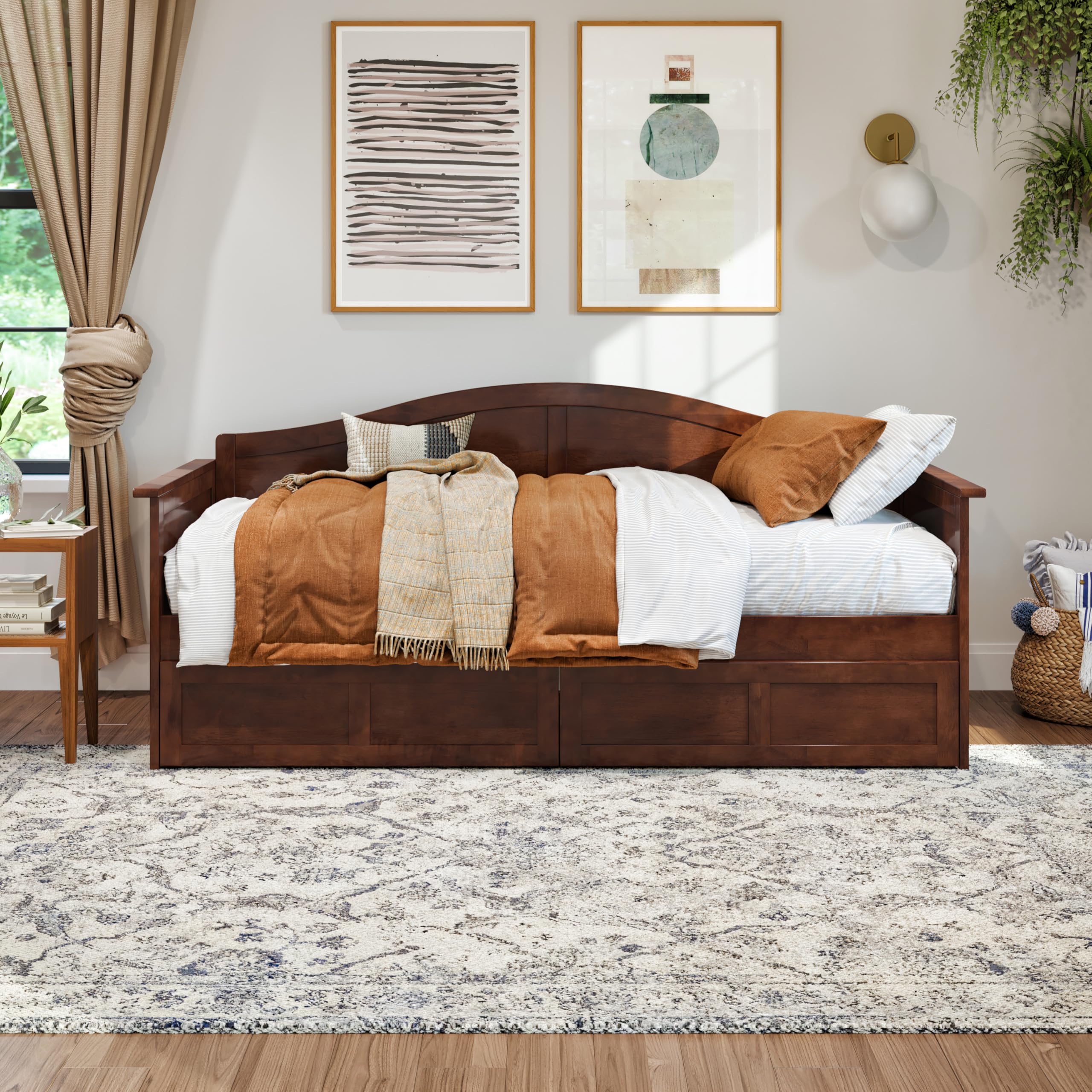 AFI, Acadia Twin Size Wood Daybed Frame with 2 Storage Drawers, Walnut (Brown)