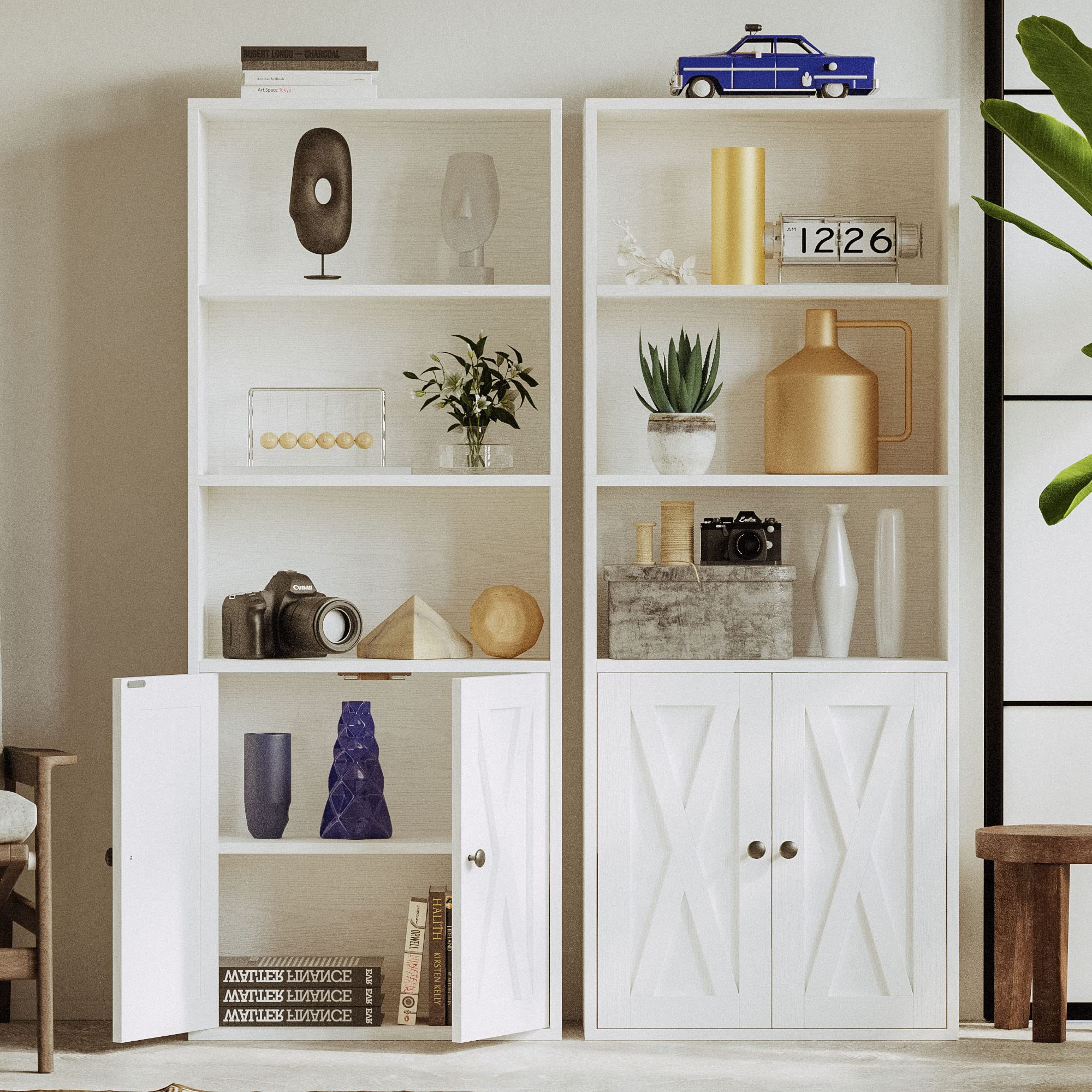 5-Tier Industrial Bookcase with Doors
