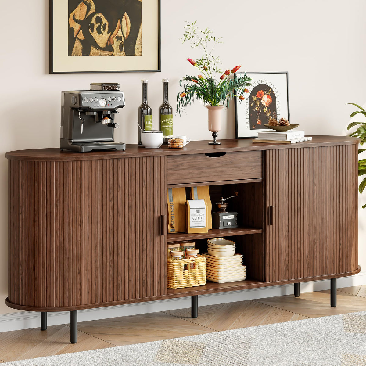 Walnut Fluted Sideboard with Power Outlets