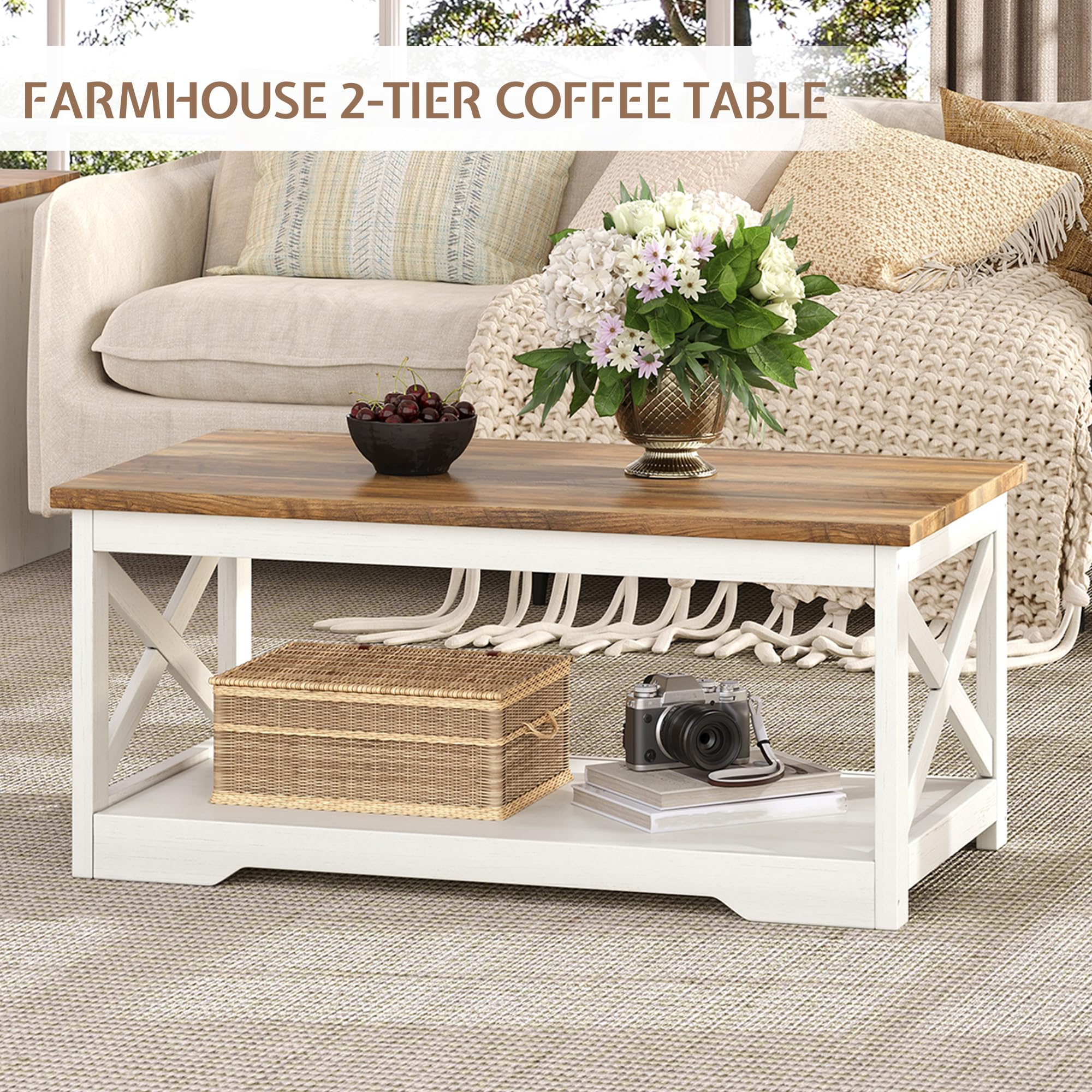 Farmhouse 3-Piece Coffee & End Table Set with Charging Station