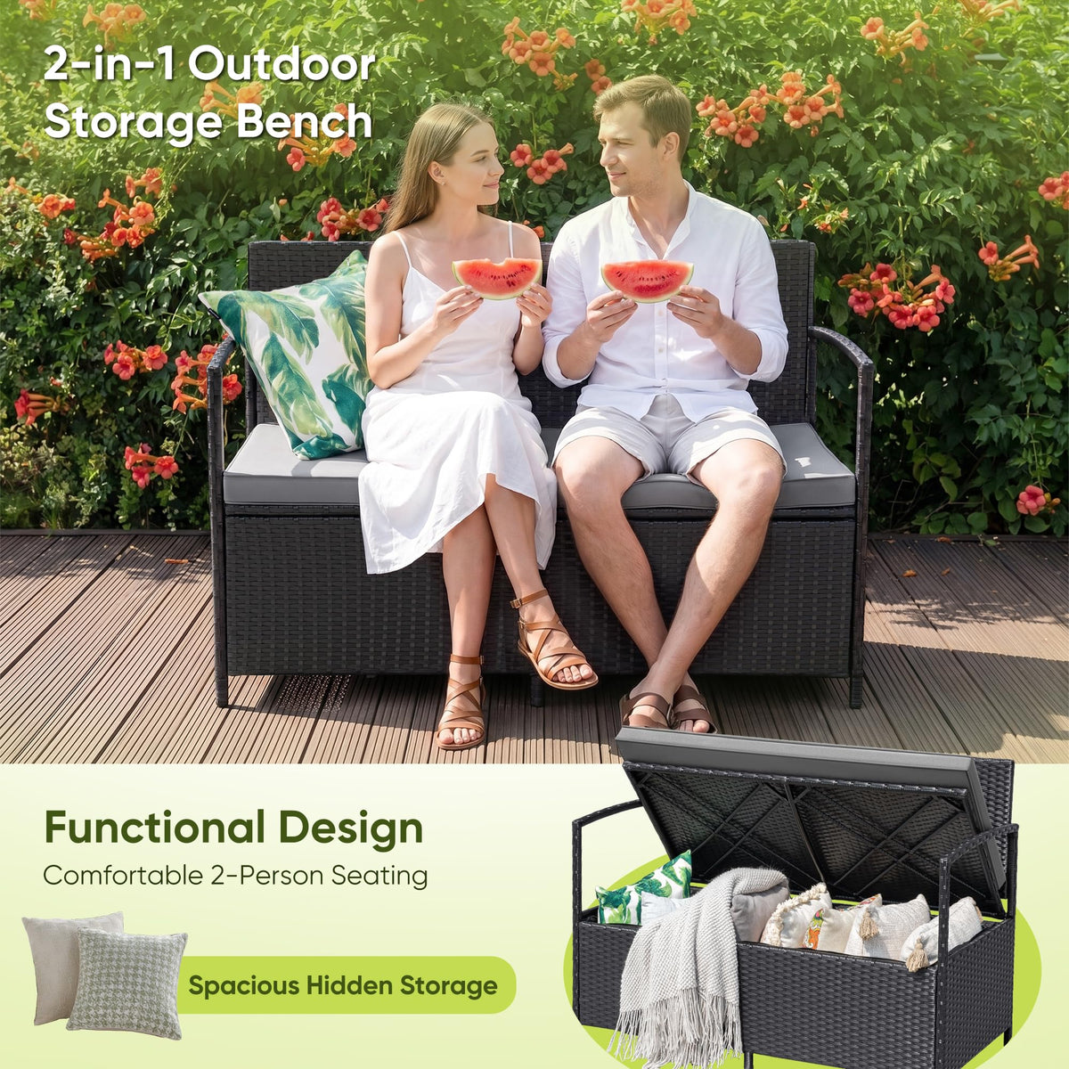 Black Wicker Storage Loveseat