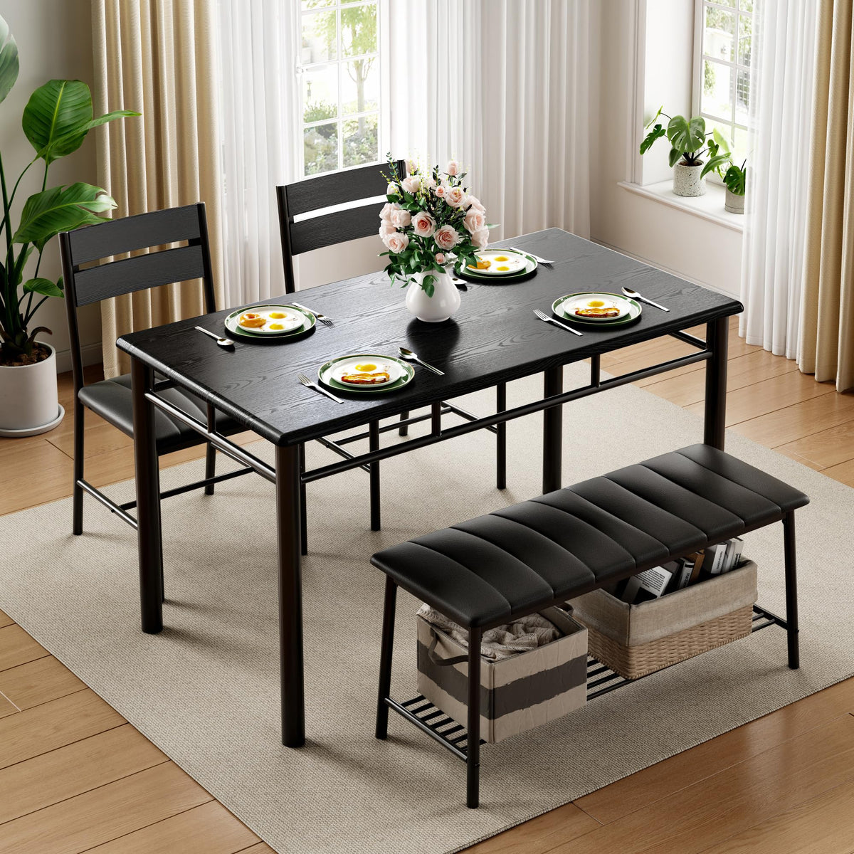 IRONCK Dining Table Set for 4, Kitchen Table and Chairs Set, Black