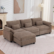 Immulize Sectional Sofa, L Shaped Cloud Couch with Movable Ottoman, Brown