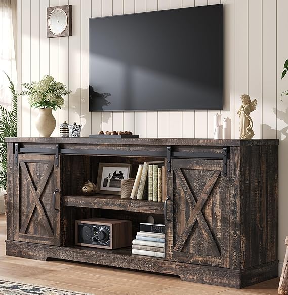 66" Farmhouse TV Stand with Sliding Barn Door