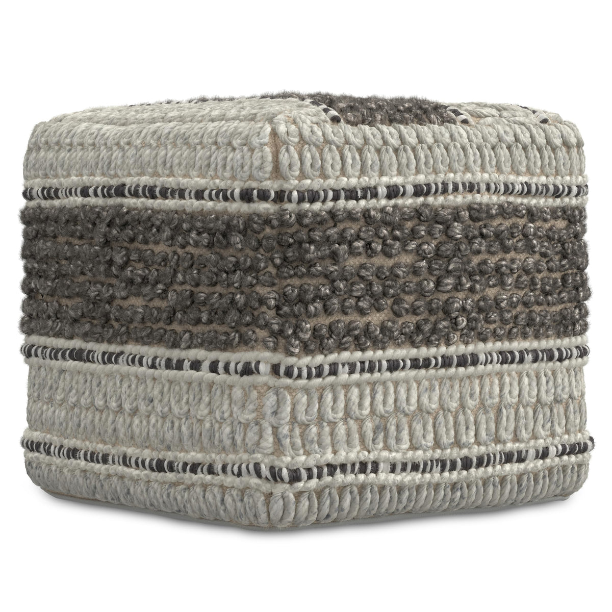 SIMPLIHOME Grady 18" Wide Square Pouf in Brown/Natural Wool and Cotton