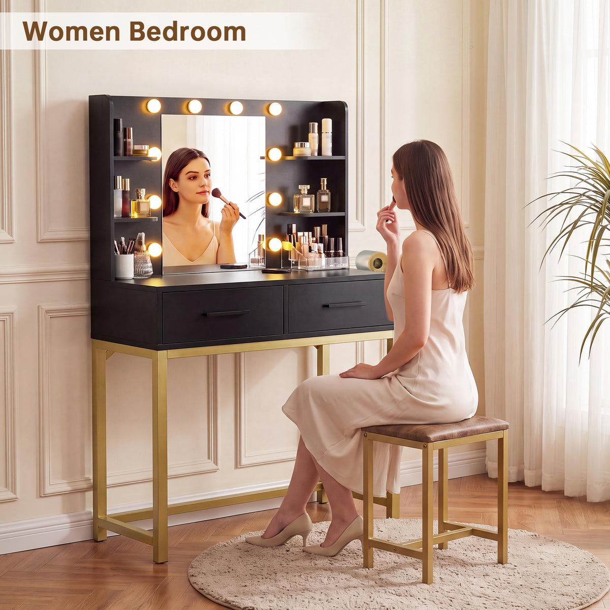 Black LED Mirror Vanity Desk