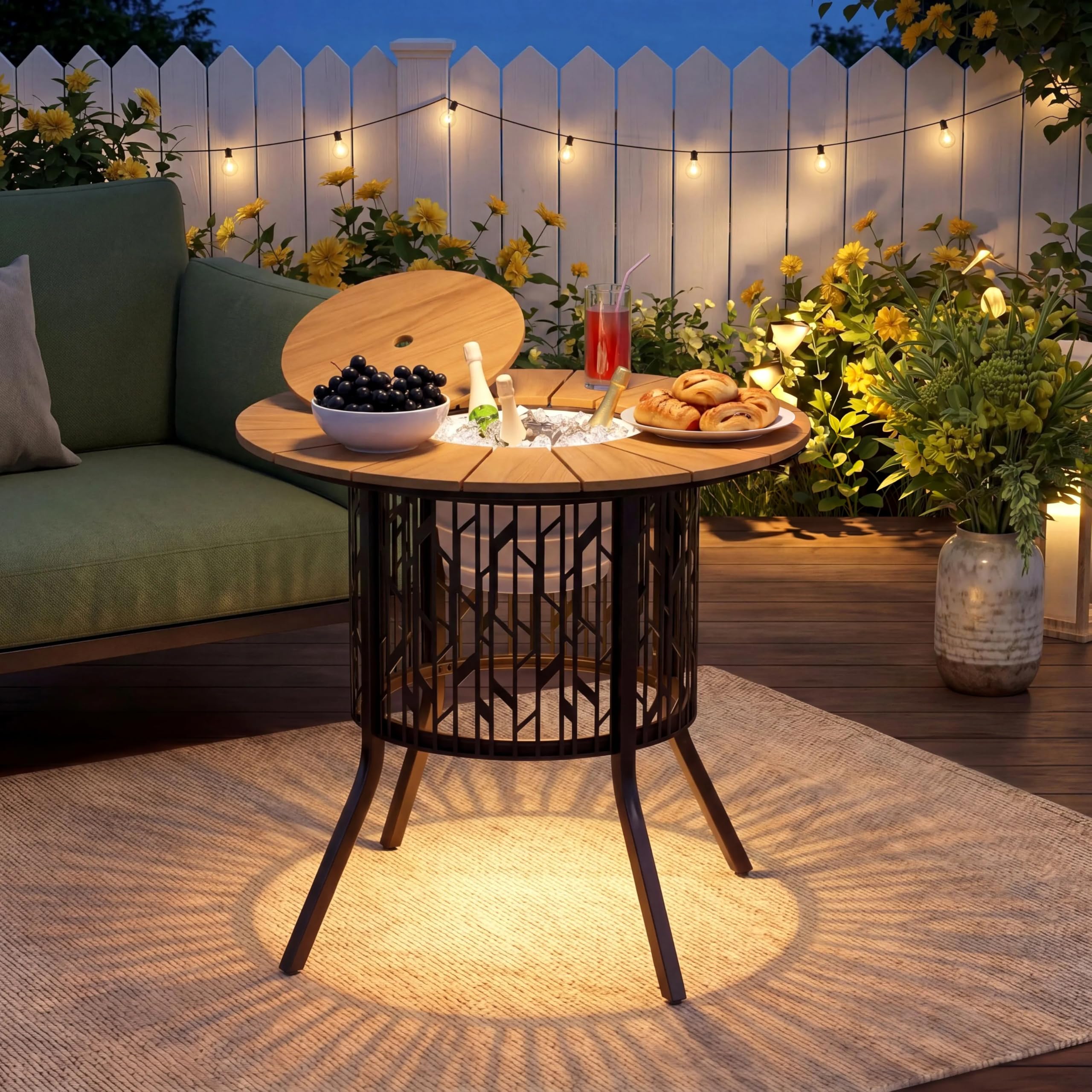 Solar LED Cooler Patio Table with Ice Bucket