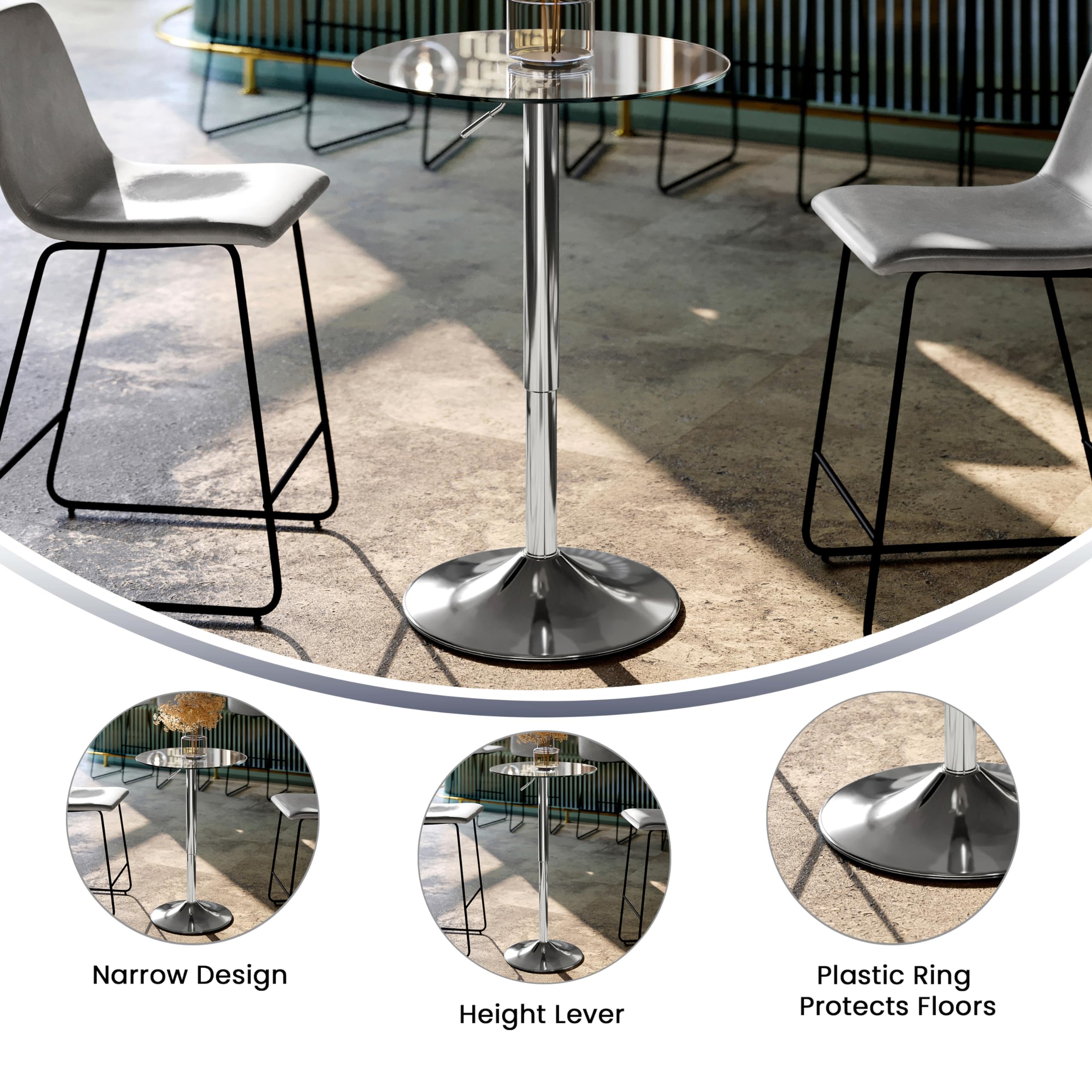 Adjustable Height Round Glass Cocktail Table