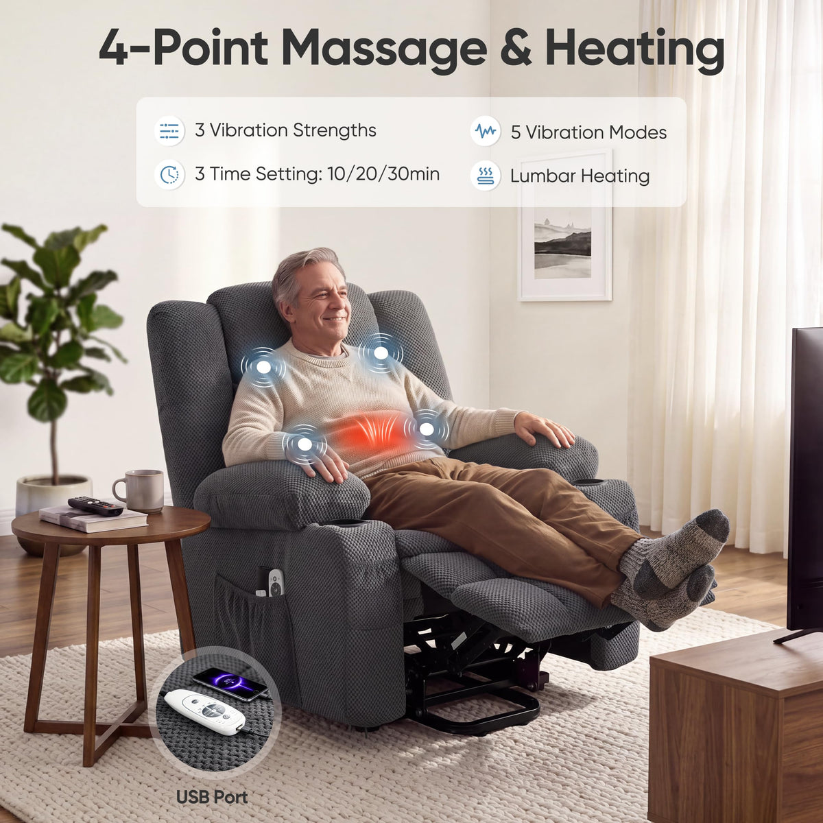 Sofayonn Power Lift Recliner Chair for Elderly with Heat and Massage, Grey