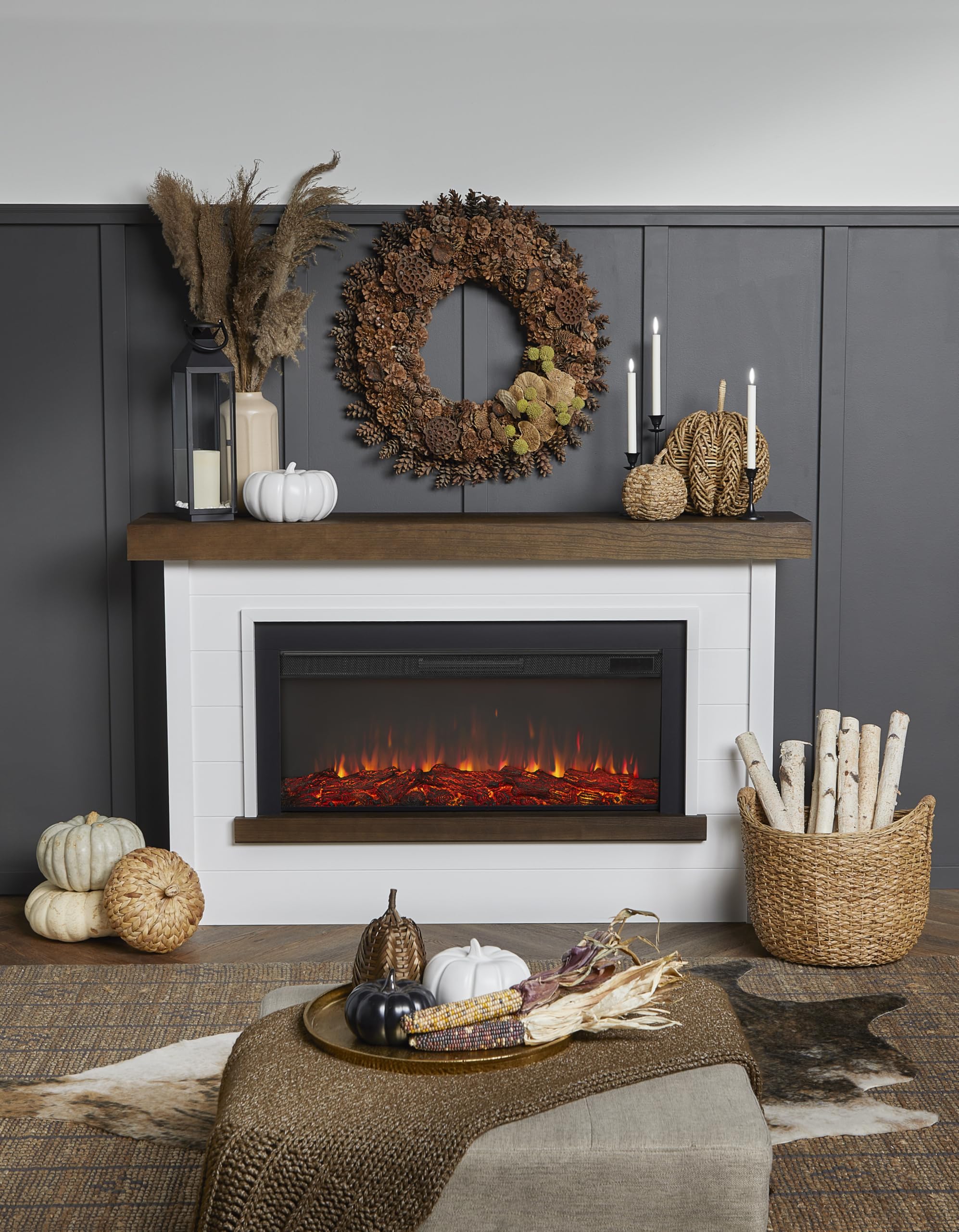 Electric Fireplace Mantel with Heater – White