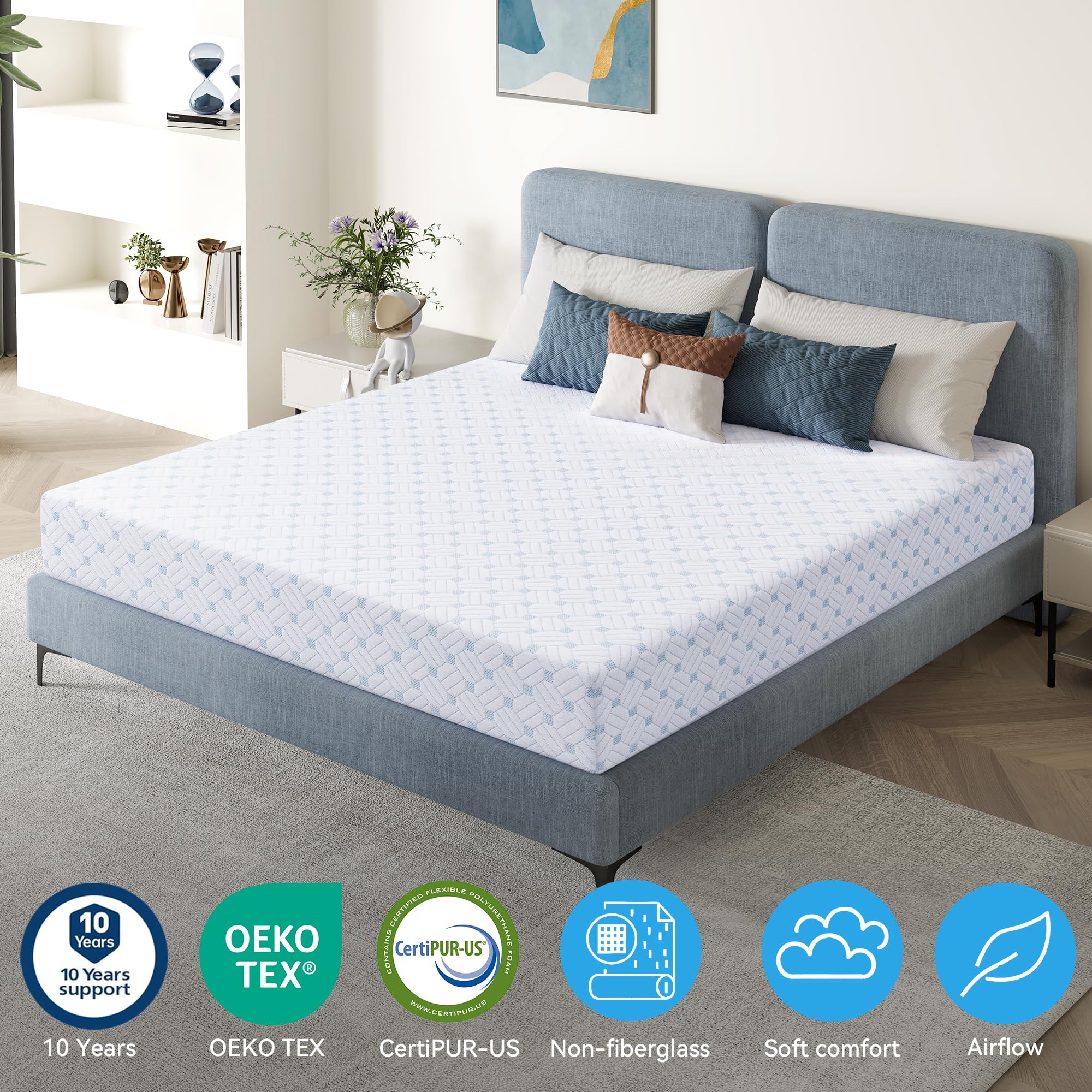Queen Size Adjustable Bed Frame with Memory Foam Mattress