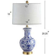 JONATHAN Y 25.25" Blue/White Ceramic Ginger Jar Table Lamp Set of 2, Traditional Brass Gold Base for Living Room Bedroom, White Linen Drum Shade, LED Bulbs Included JYL1072A-SET2