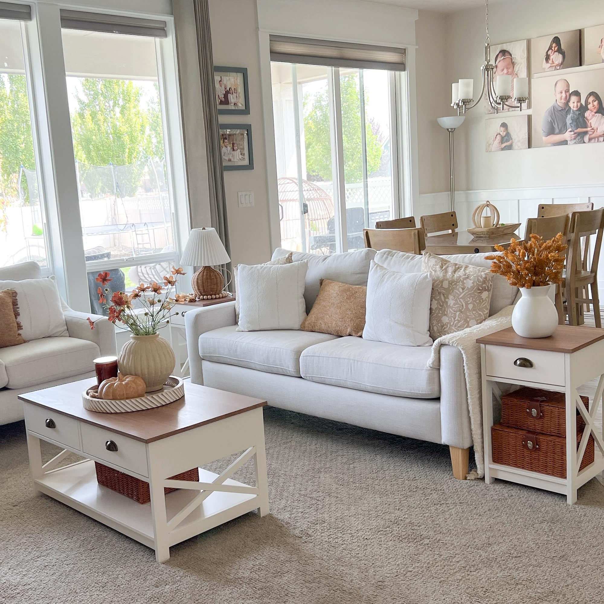 PHI VILLA Coffee Table for Living Room - Farmhouse Modern Coffee Tables with Storage, Ivory White Coffee Table