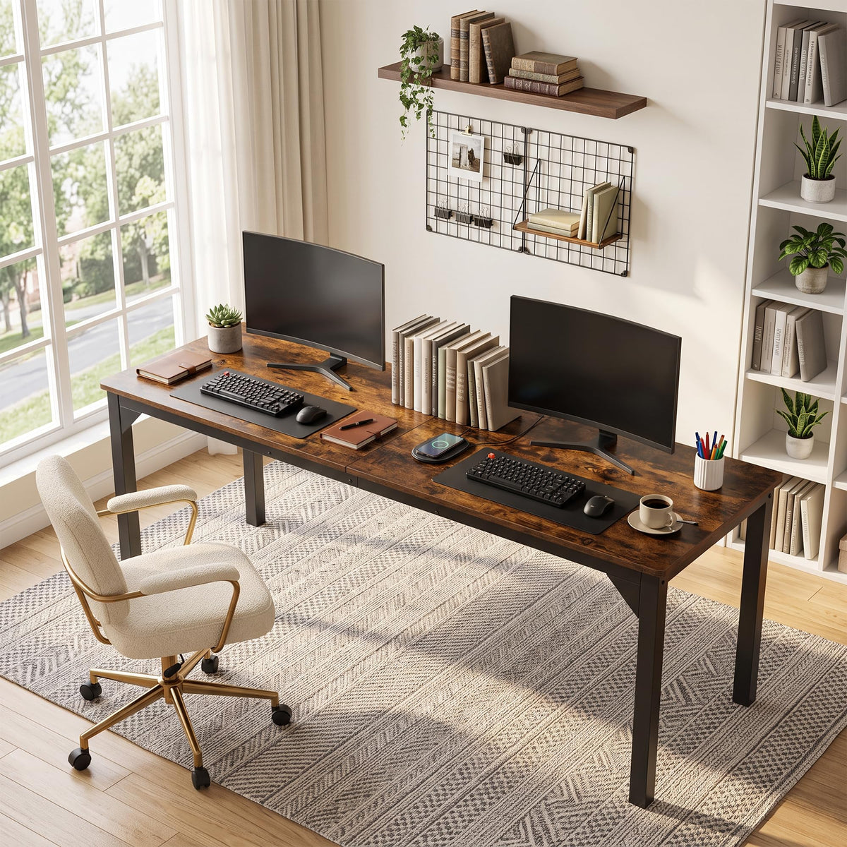 78.7 Inch Extra Long Computer Desk, Gaming Writing Work Desk, Rustic Brown