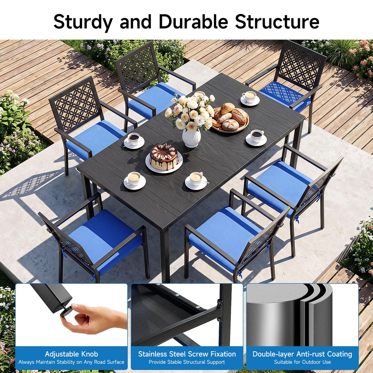 7 Piece Outdoor Dining Set with 6 Dining Chairs for Deck Garden Poolside