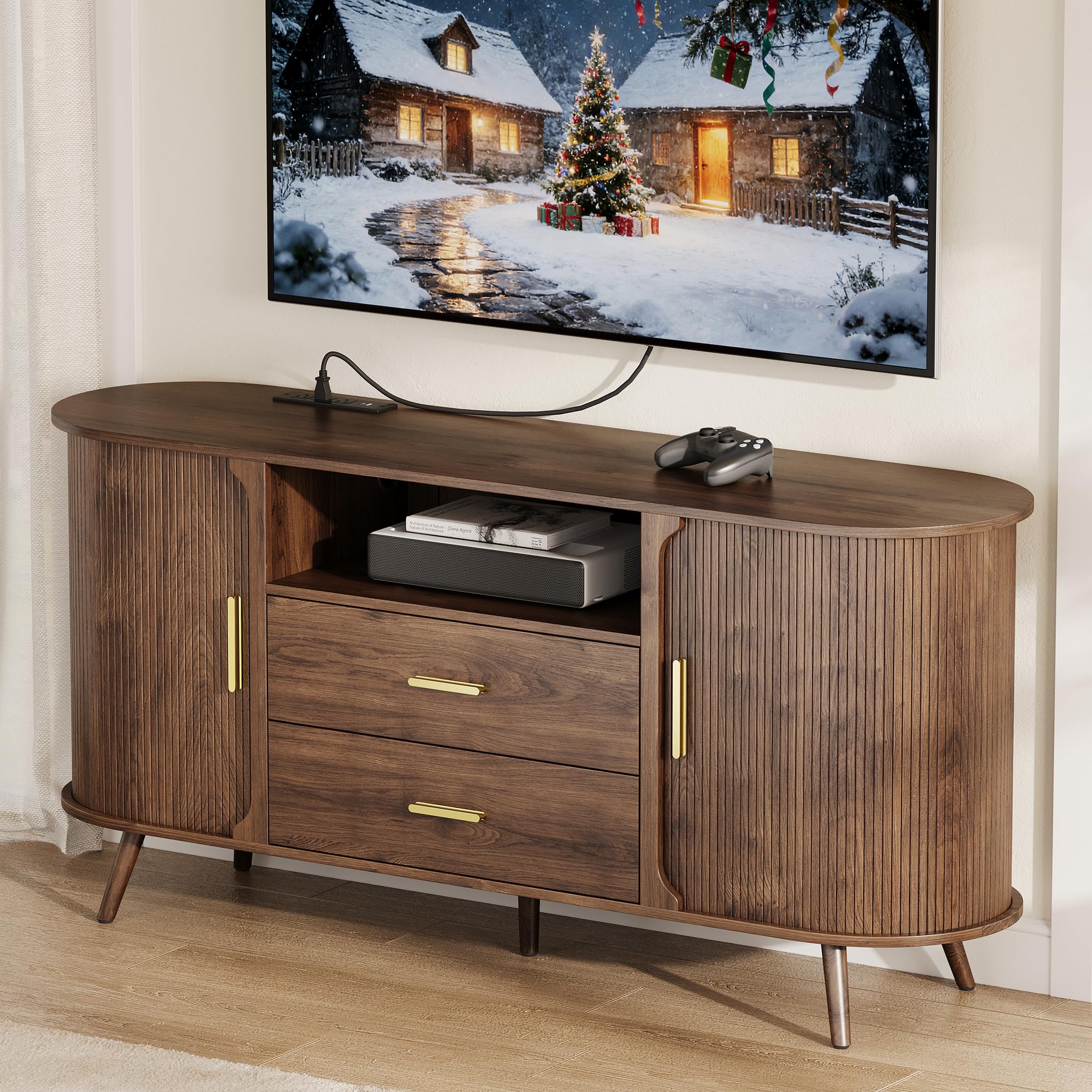 60" Sideboard Buffet Cabinet with Sliding Doors & Adjustable Shelf