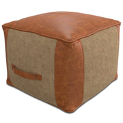 Tan Leather and Jute Pouf