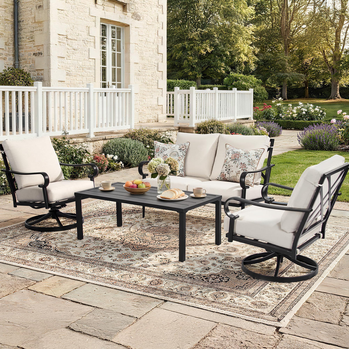 4-Piece Steel Patio Set with Swivel Rockers