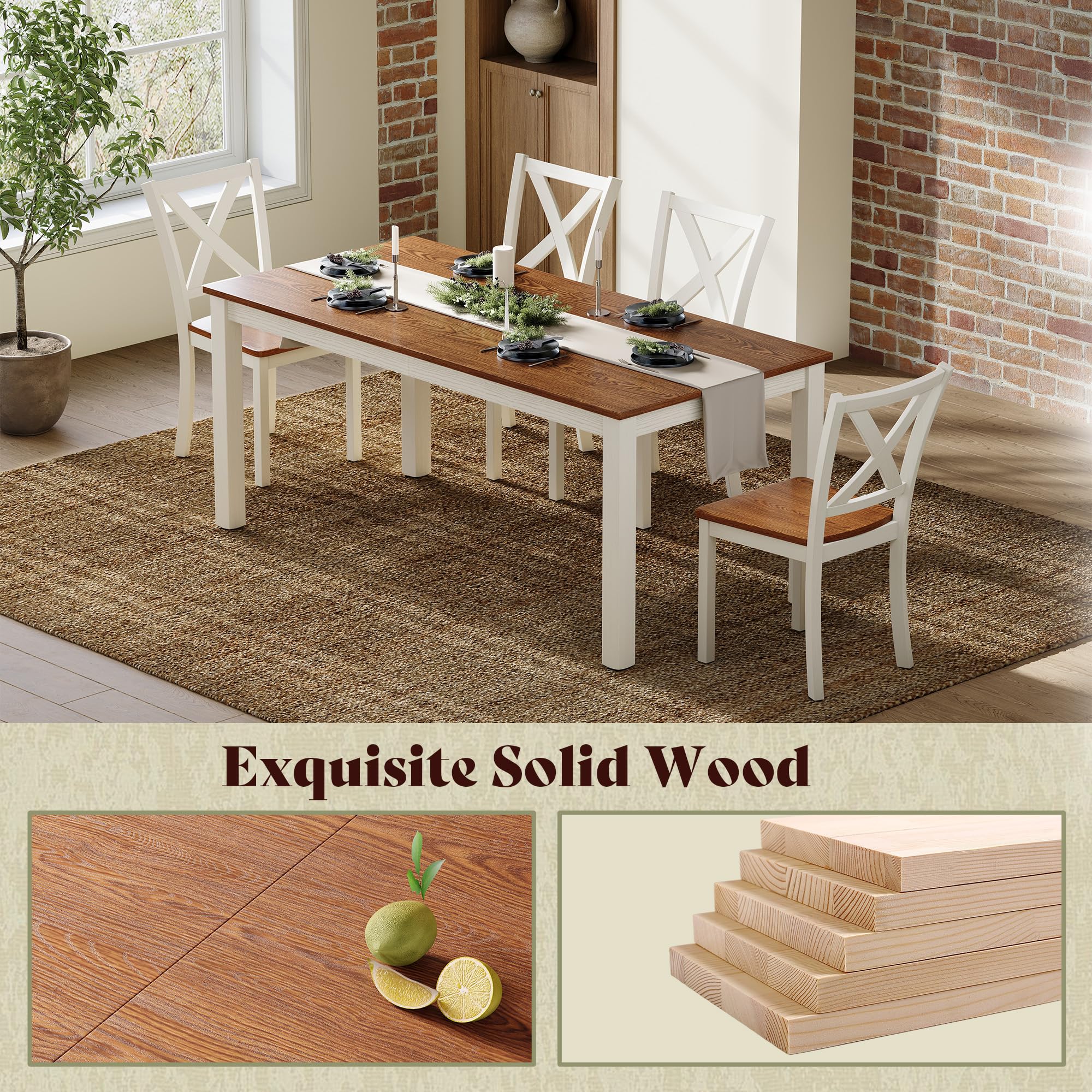 6-Piece Farmhouse Dining Table Set with Bench