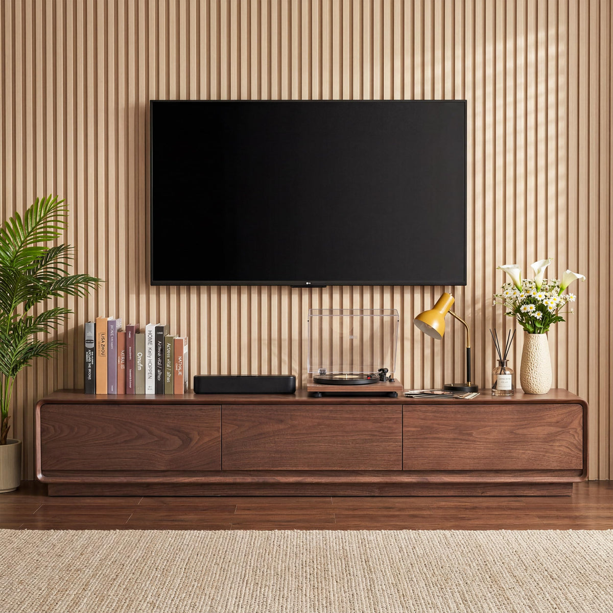 YLLGLTH Mid Century Modern TV Stand for TVs up to 85 Inch Solid Wood TV Media Console with 3 Drawers Storage Entertainment Center for Living Room, 78.74" W Walnut, Fully Assembled