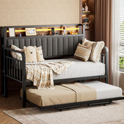 Twin Daybed with Trundle, LED Headboard & Charging Station