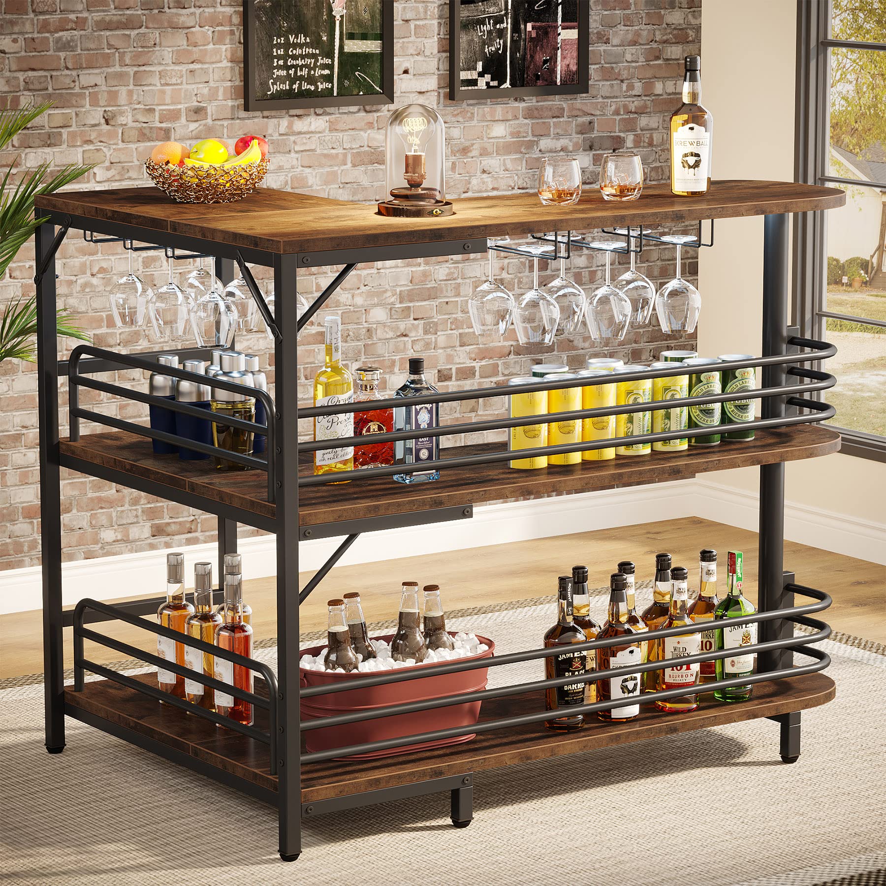 L-Shaped Home Bar Unit with Wine Storage
